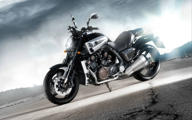 Motorcycle parked road cloudy sky #3 free wallpaper - medium preview image