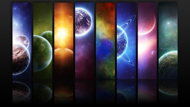 Colorful space planets sun reflection free wallpaper - medium preview image