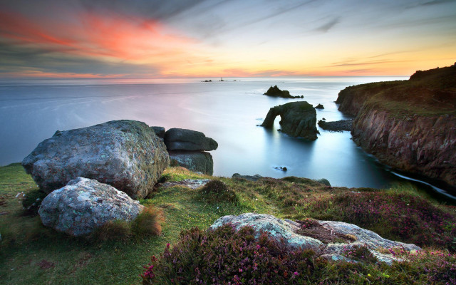Rocky shore water rock formation free wallpaper - medium preview image