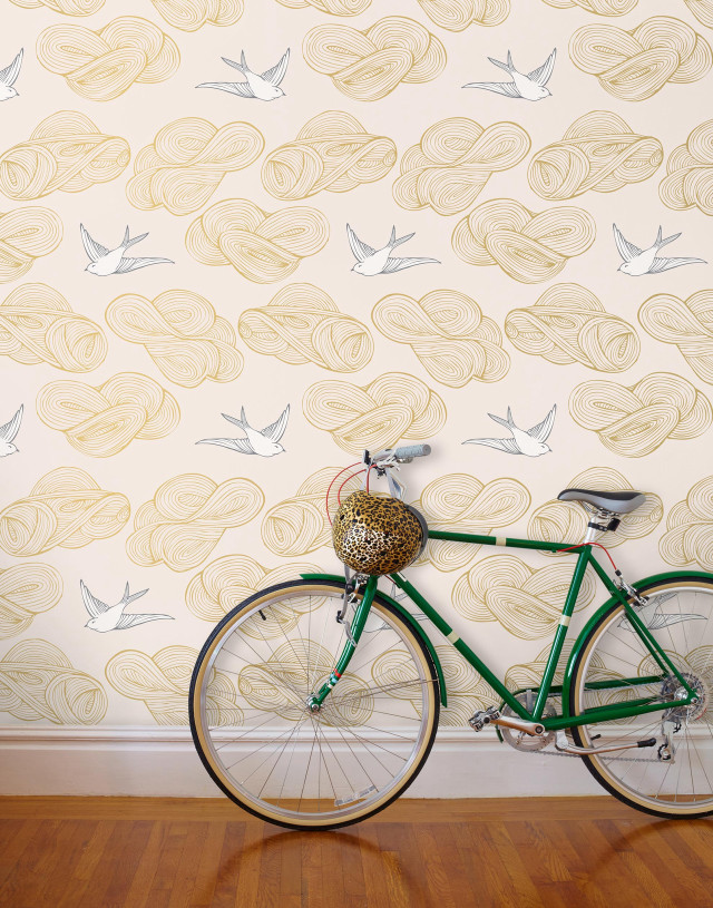 Green bicycle wall bird pattern free wallpaper - medium preview image