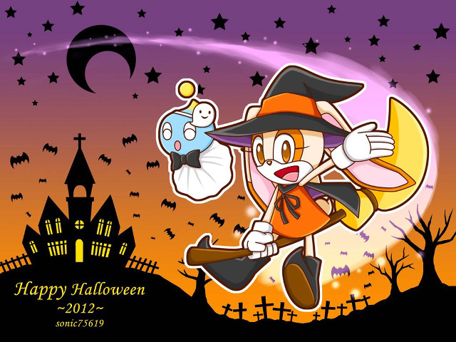 Cartoon cat flying broom ghost free wallpaper - medium preview image