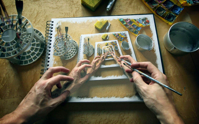 Person working painting brush palette free wallpaper - medium preview image