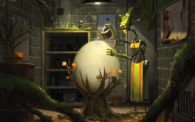 Cartoon character giant egg clock free wallpaper for desktop - medium preview image