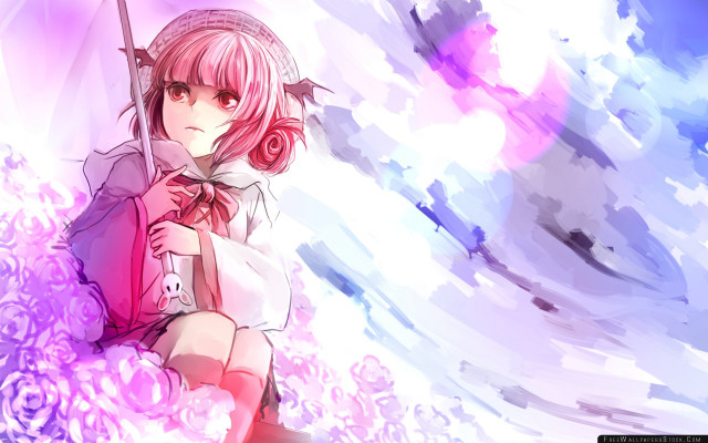 Girl pink hair pink umbrella free wallpaper - medium preview image