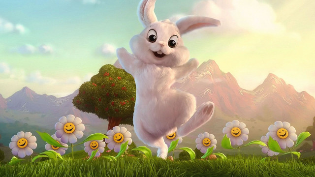White rabbit field flowers mountains #2 free wallpaper - medium preview image