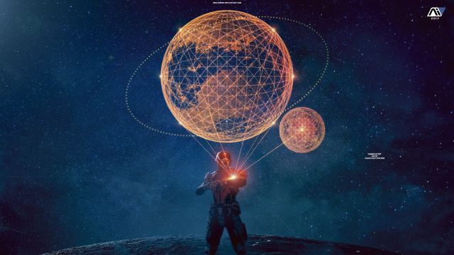 Man holding glowing lightbulb planet free wallpaper - medium preview image