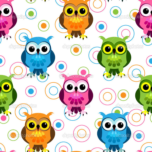 Colorful owls circles white background free wallpaper - medium preview image