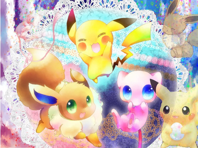 Pokemon group lace doily background free wallpaper - medium preview image