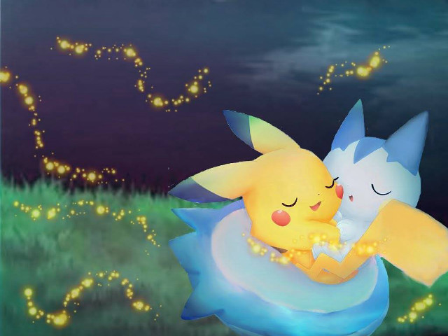 Pokemon couple hugging field night free wallpaper - medium preview image