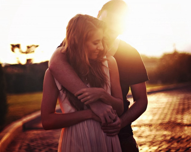 Man woman sunset sidewalk sunshine free wallpaper - medium preview image