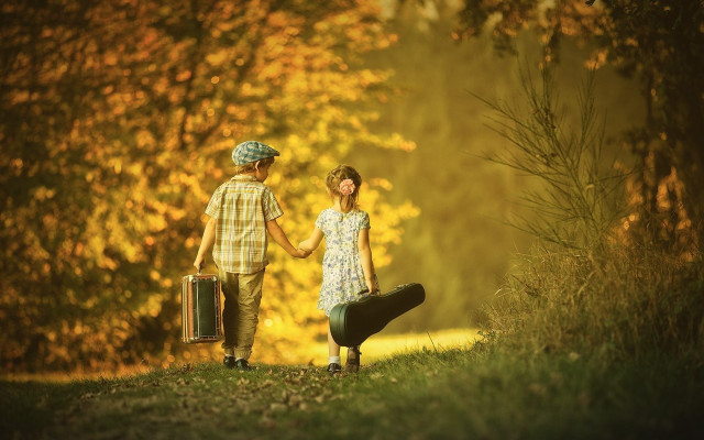 Couple holding hands autumn leaves free wallpaper - medium preview image