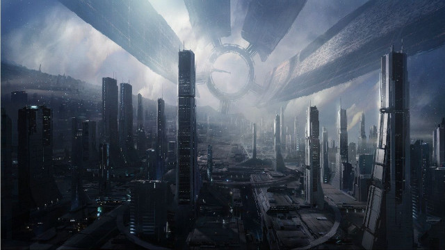 Futuristic city clock tower center free wallpaper - medium preview image