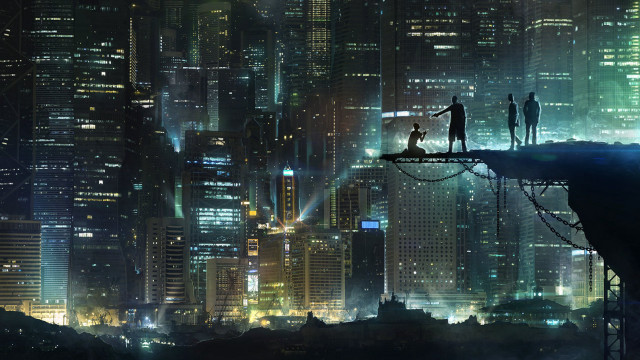 Cliff city night people standing free wallpaper - medium preview image