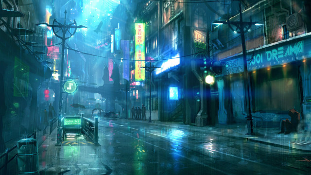 City street neon lights nighttime #2 free wallpaper - medium preview image