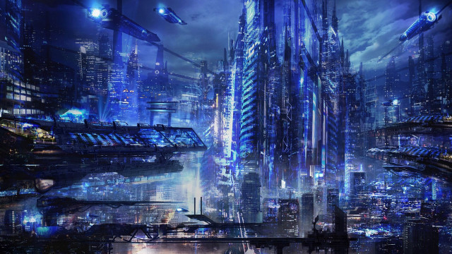Futuristic city tall buildings night #2 free wallpaper - medium preview image