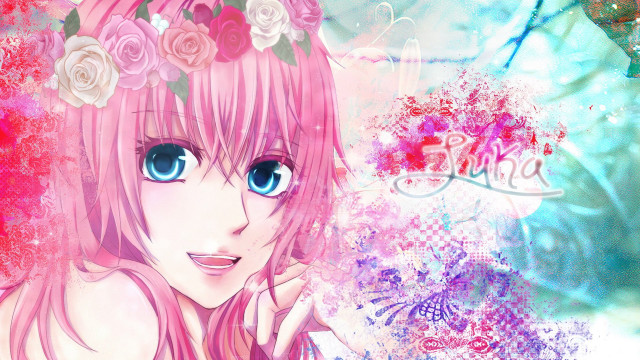Girl pink hair flowers in free wallpaper - medium preview image