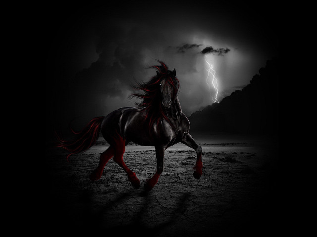 Horse running dark lightning cloud free wallpaper - medium preview image