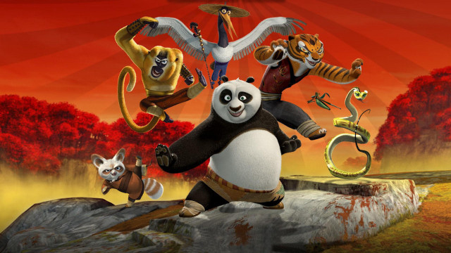 Panda riding rock with animals free wallpaper - medium preview image