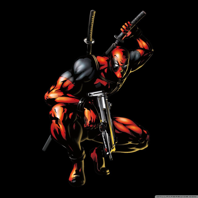 Deadpool character holding gun and free wallpaper - medium preview image