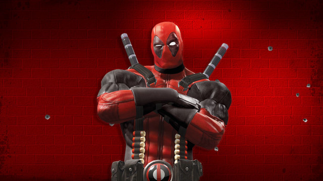 Deadpool guns red brick wall free wallpaper - medium preview image