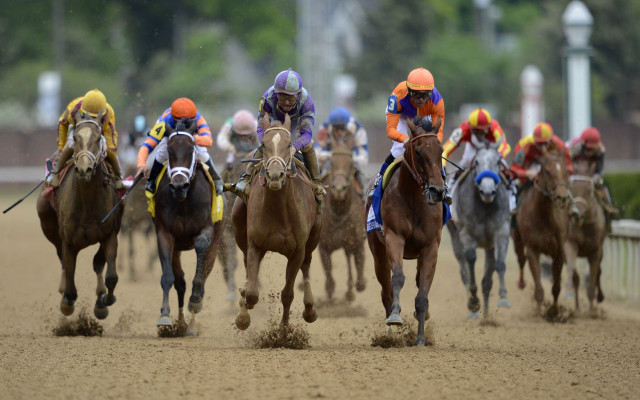 Jockeys horses race track trees free wallpaper - medium preview image