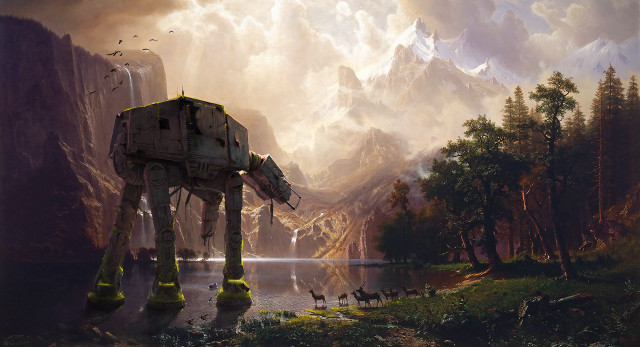 Star wars mountains lake painting free wallpaper - medium preview image