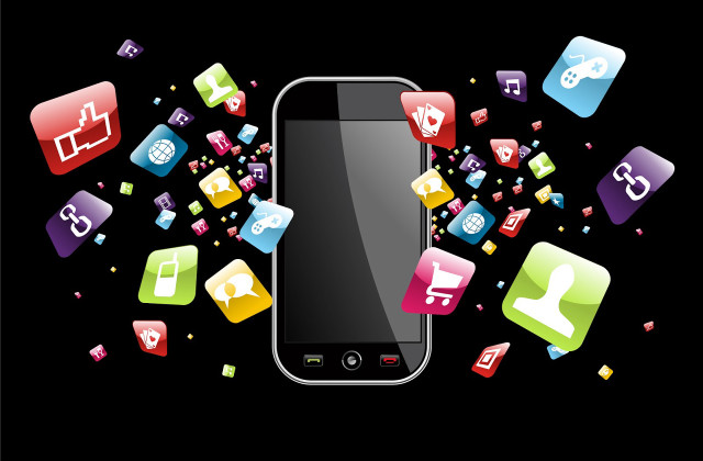 Colorful app icons flying out free wallpaper - medium preview image