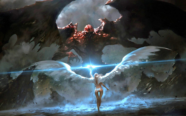 Woman wings dragon sword water free wallpaper - medium preview image