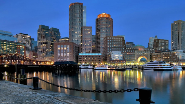 City skyline bridge boats nighttime free wallpaper - medium preview image