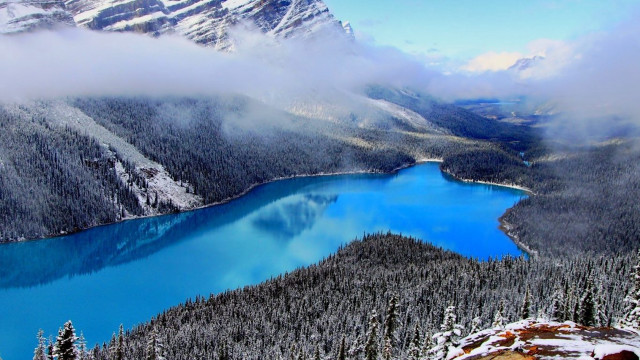 Blue lake snow covered mountains free wallpaper - medium preview image