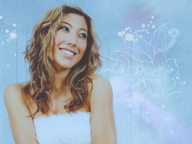 Woman white dress smiling blue free wallpaper - medium preview image