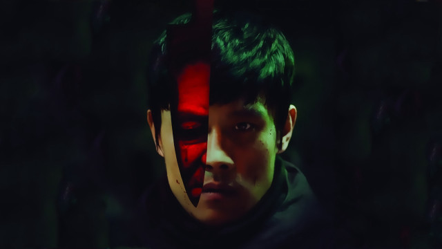 Man redface greenhair blackjacket redmask free wallpaper - medium preview image