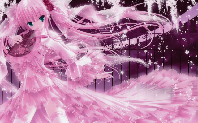 Girl pink dress fan purple free wallpaper - medium preview image