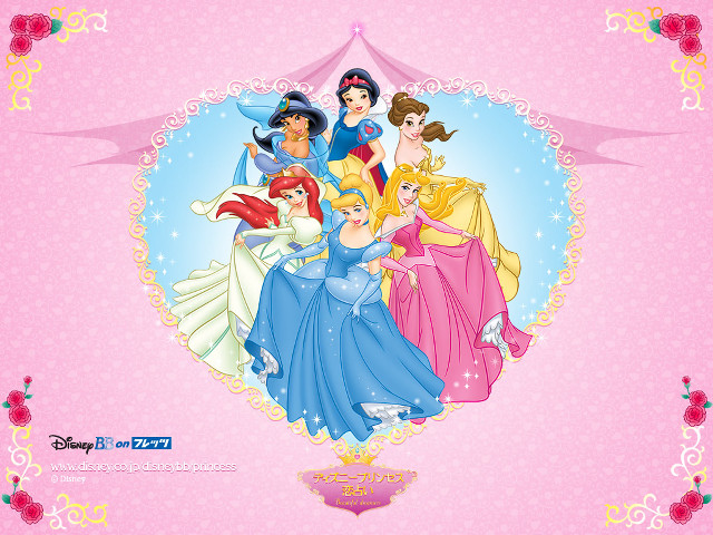 Princesses group pink background border free wallpaper - medium preview image