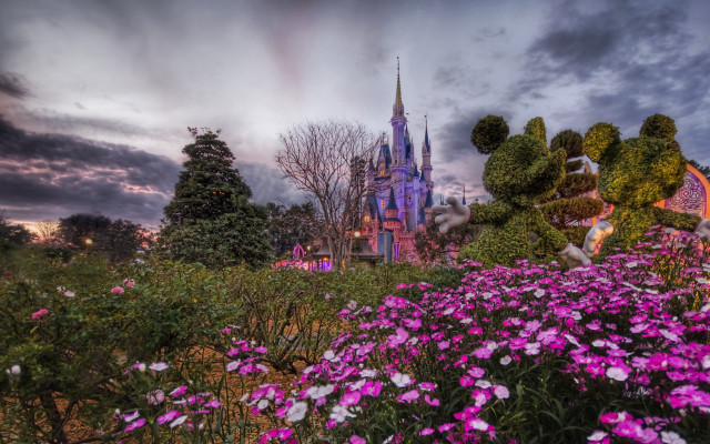 Castle tower clock flowers trees free wallpaper - medium preview image