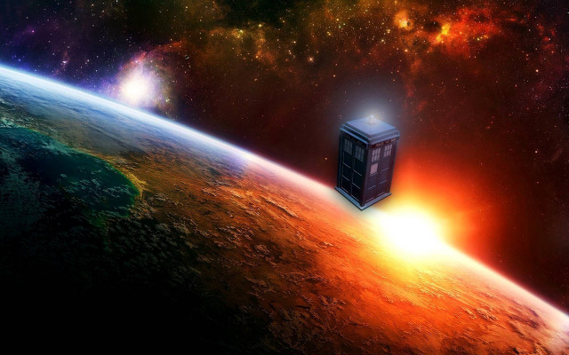 Space station floating over planet free wallpaper - medium preview image