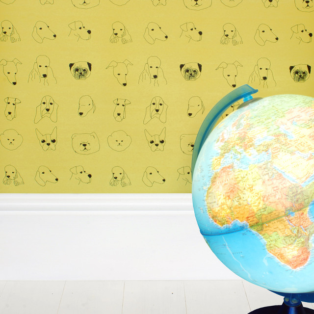 Globe dog drawing wall pattern free wallpaper - medium preview image