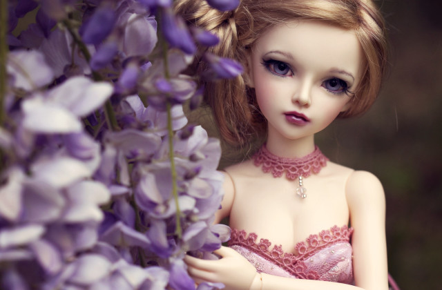 Doll pink dress purple flowers free wallpaper - medium preview image