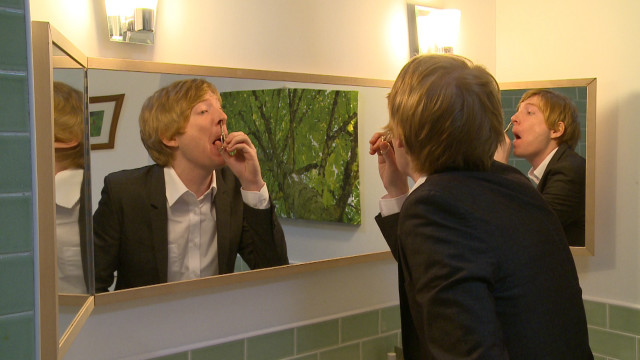 Woman man brushing teeth mirror free wallpaper - medium preview image