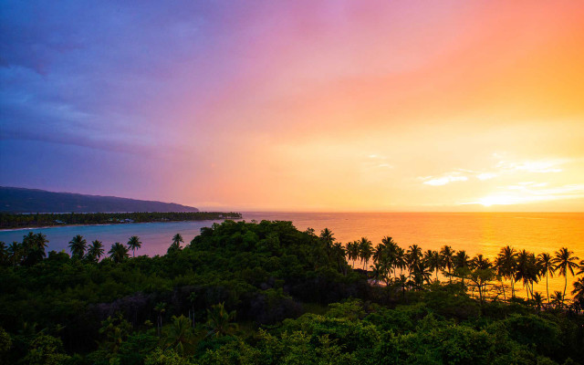 Sunset tropical island palm trees free wallpaper - medium preview image