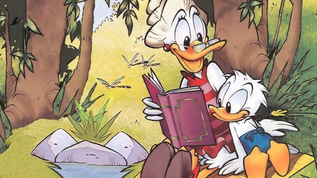 Cartoon duck duckling reading woods free wallpaper - medium preview image