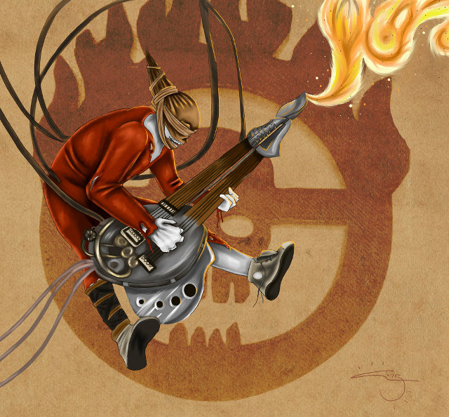 Man guitar fire skull ground free wallpaper - medium preview image