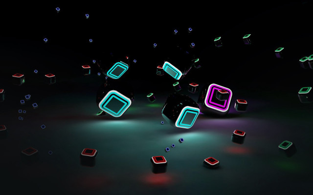 Glowing cubes floating black background #2 free wallpaper - medium preview image