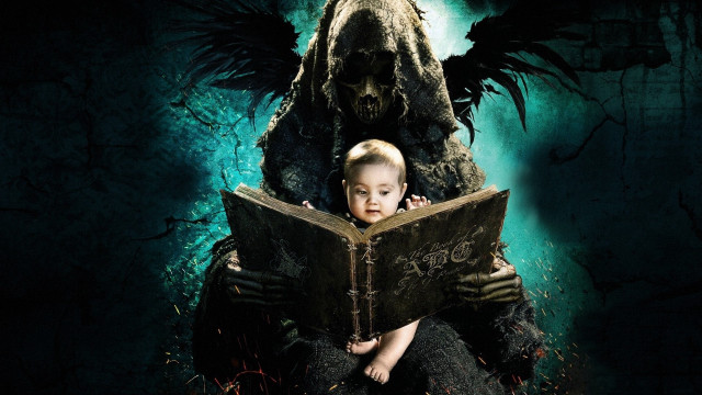 Child reading giant monster dark free wallpaper - medium preview image