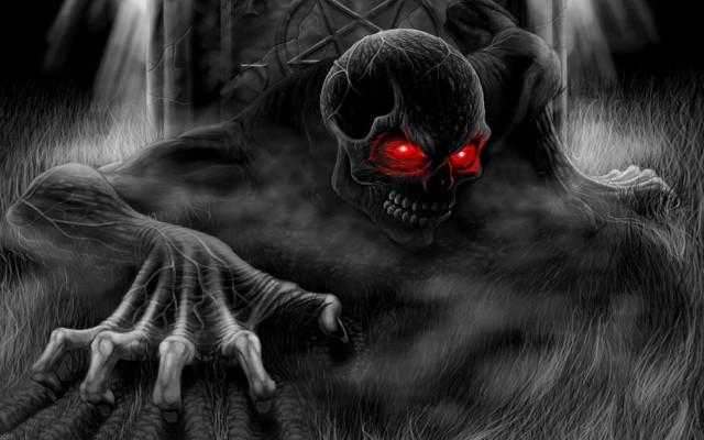 Creepy skeleton red eyes dark free wallpaper - medium preview image