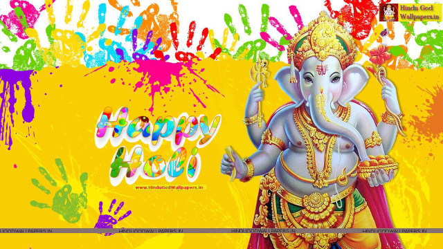 Ganesha colorful paint splatters holi free wallpaper - medium preview image