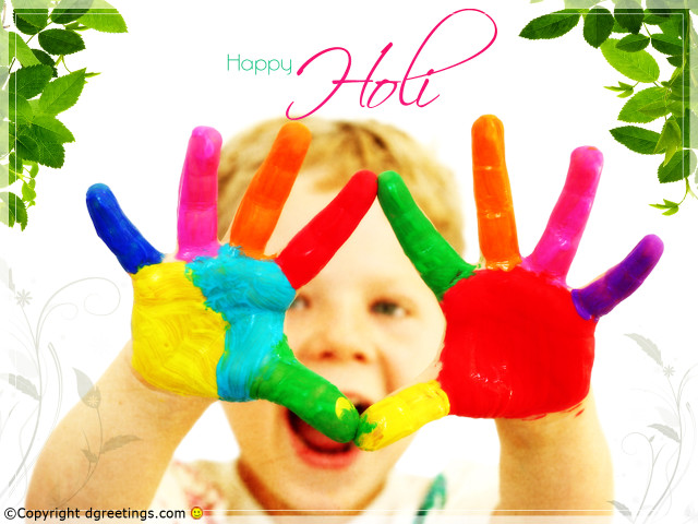 Happy holi child hands face free wallpaper - medium preview image