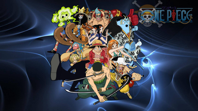 Anime characters circle blue background free wallpaper - medium preview image