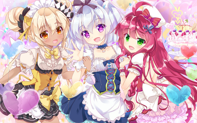 Anime girls pink background hearts #3 free wallpaper - medium preview image