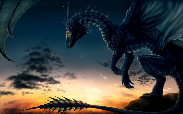 Dragon flying mountain sunset foreground free wallpaper - medium preview image